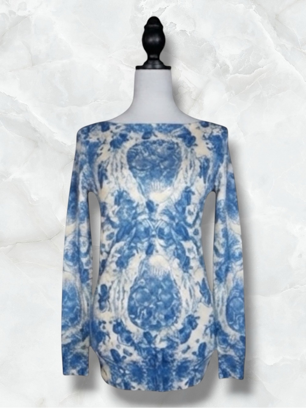 Urban Outfitters Kimchi Sweater Cream Blue Skull Floral Pointelle Knit Macabre M